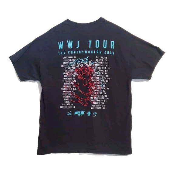 The Chainsmokers WWJ Tour 2019 Concert T-Shirt Size Large Black 2-sided - Picture 6 of 10